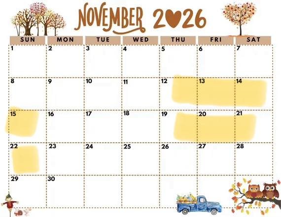 November 2026 availability calendar